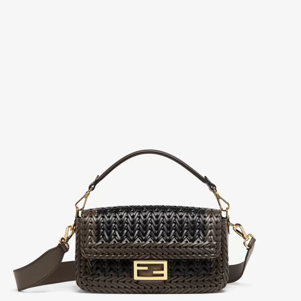 Fendi Schulter- Und Crossbody-Taschen<Tasche Aus Geflochtenem Leder In Schwarz Und Grau