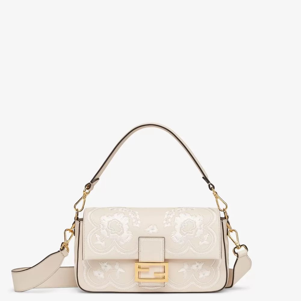 Fendi Schulter- Und Crossbody-Taschen<Tasche Aus Leder In Kamelienweis Mit Blumenstickerei