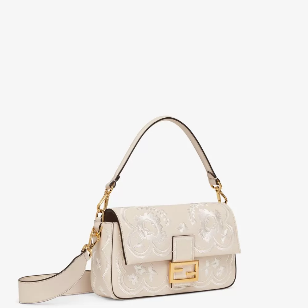 Fendi Schulter- Und Crossbody-Taschen<Tasche Aus Leder In Kamelienweis Mit Blumenstickerei