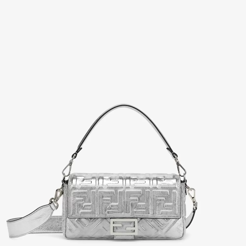 Fendi Schulter- Und Crossbody-Taschen<Tasche Aus Leder In Silberfarben Mit Craquele-Optik Und Ff-Muster