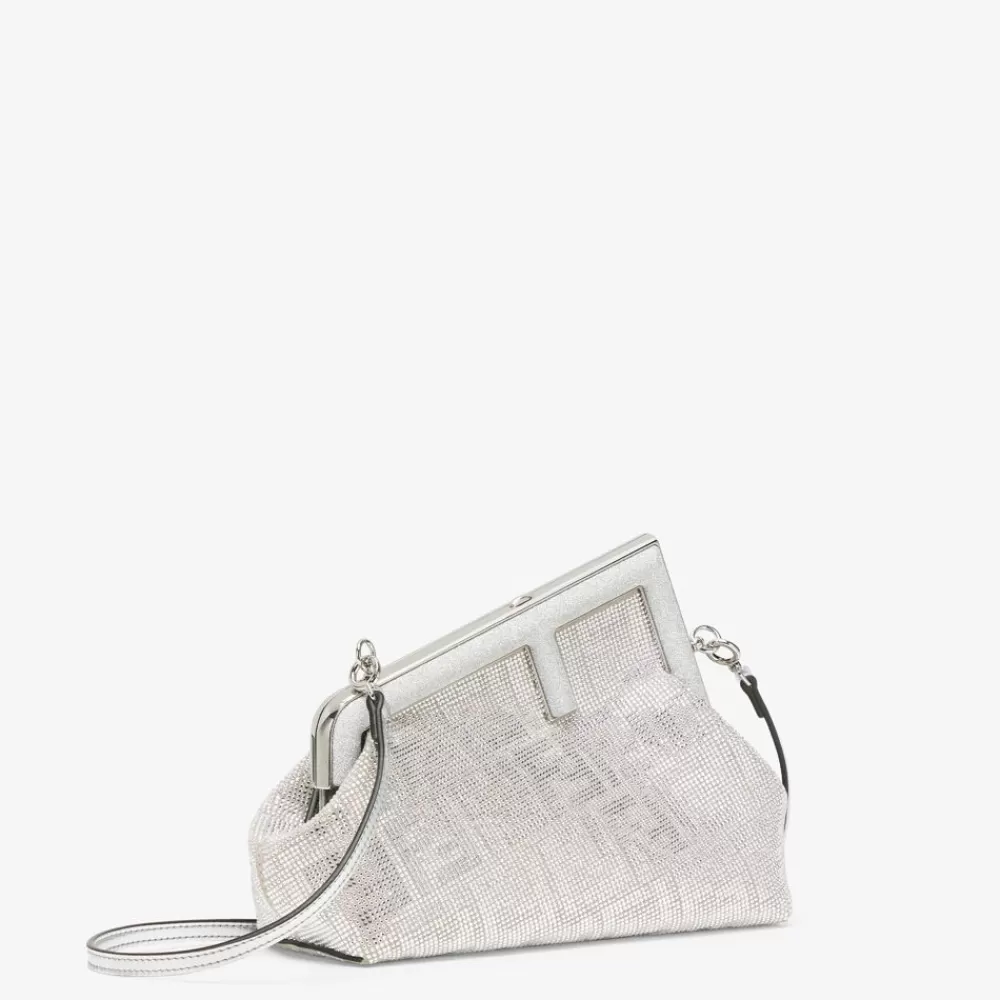 Fendi Schulter- Und Crossbody-Taschen<Tasche Aus Leder In Silberfarben Mit Ff-Muster Aus Kristallsteinen
